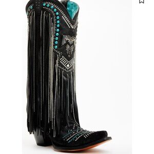 CORRAL EMBROIDERED CRYSTAL EAGLE TURQUOISE FRINGE COWBOY BOOTS RTL $495  7.5 NIB